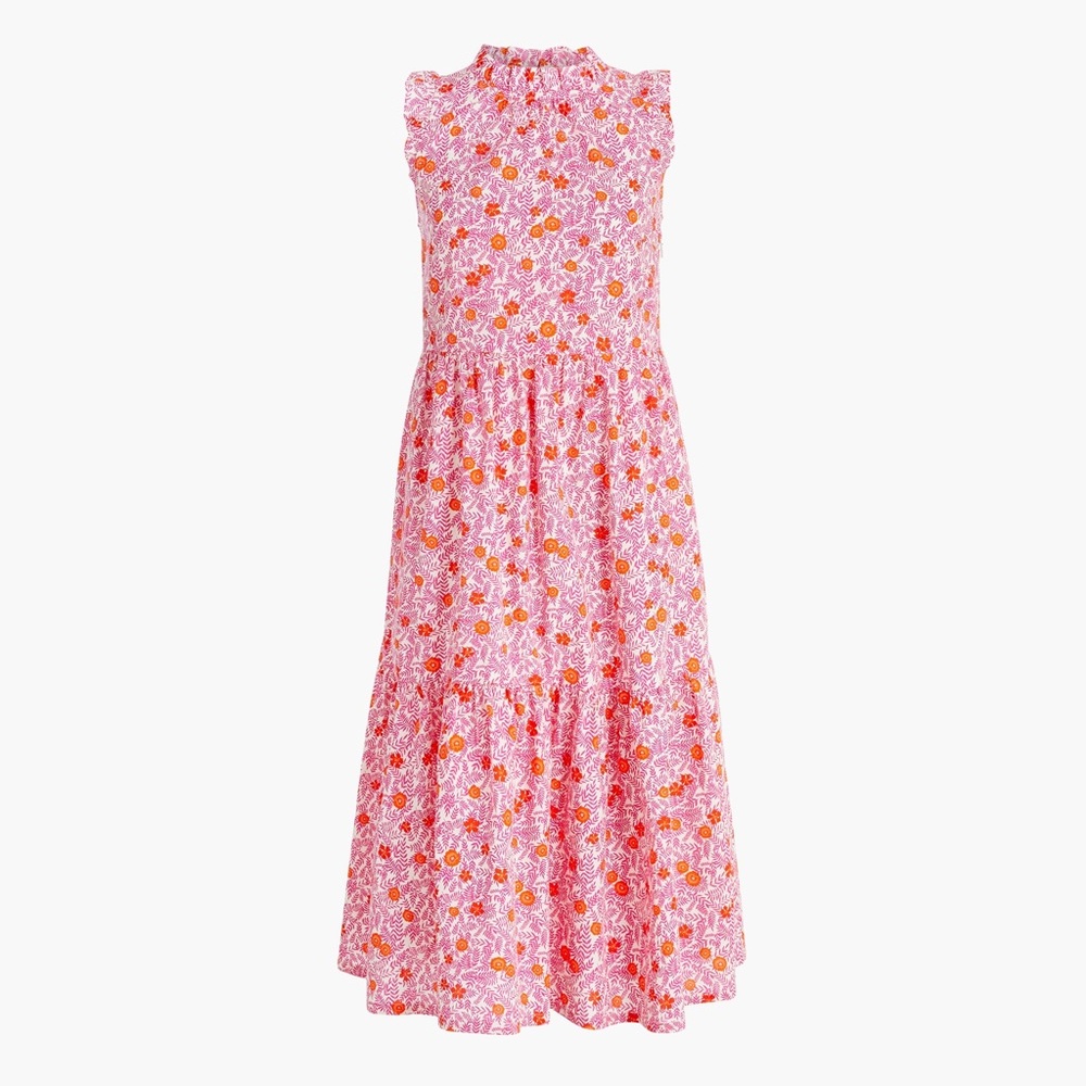J. Crew Pink Floral Tiered Maxi Dress with Orange Accents